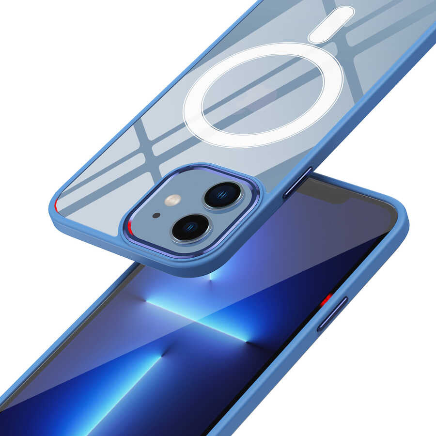 Apple iPhone 12 Kılıf Wireless Şarj Özellikli Zore Krom M-safe Silikon Kapak Yeşil