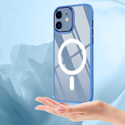 Apple iPhone 12 Kılıf Wireless Şarj Özellikli Zore Krom M-safe Silikon Kapak Pembe Açık