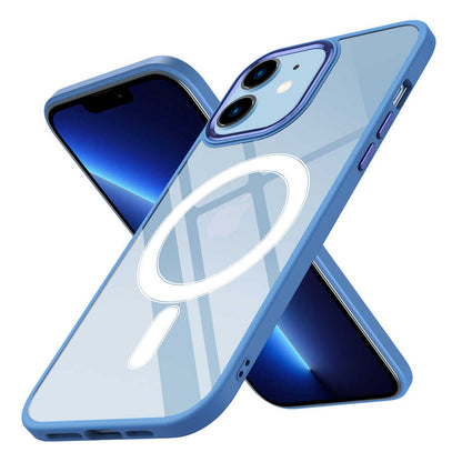 Apple iPhone 12 Kılıf Wireless Şarj Özellikli Zore Krom M-safe Silikon Kapak Mavi