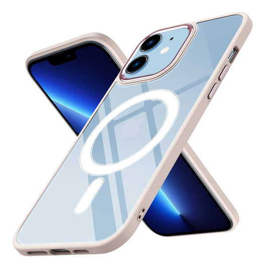 Apple iPhone 12 Kılıf Wireless Şarj Özellikli Zore Krom M-safe Silikon Kapak Pembe Açık