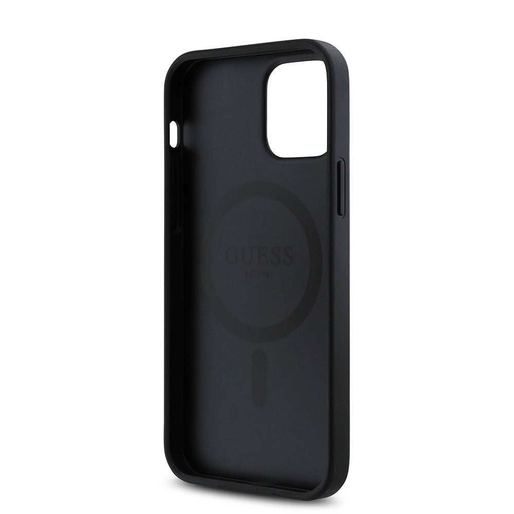 Apple iPhone 12 Pro Kılıf Guess Orjinal Lisanslı M-safe Şarj Özellikli Gül Baskılı 4G Desenli Yazı Logolu Kapak Kahverengi