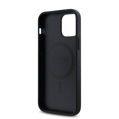 Apple iPhone 12 Pro Kılıf Guess Orjinal Lisanslı M-safe Şarj Özellikli Gül Baskılı 4G Desenli Yazı Logolu Kapak Siyah