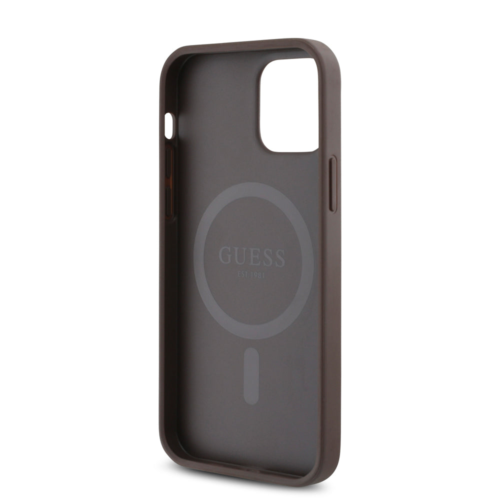 Apple iPhone 12 Pro Kılıf Guess Orjinal Lisanslı M-safe Şarj Özellikli Small 4G Classic Kapak Siyah