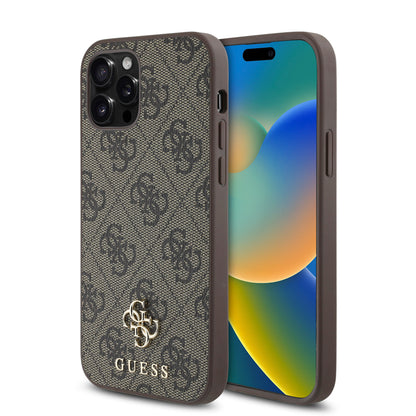 Apple iPhone 12 Pro Kılıf Guess Orjinal Lisanslı M-safe Şarj Özellikli Small 4G Classic Kapak Kahverengi