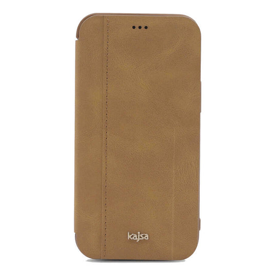 Apple iPhone 12 Pro Kılıf Kajsa Dale Serisi Parallel PU Folio Kapaklı Kılıf Kahve Açık