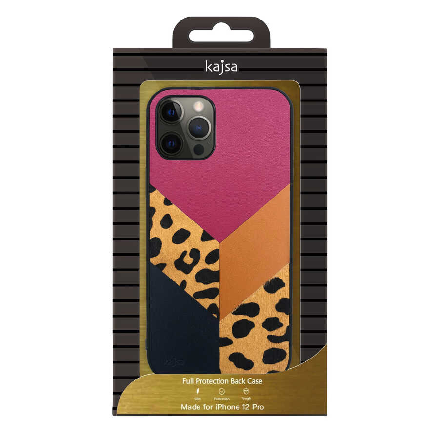 Apple iPhone 12 Pro Kılıf Kajsa Glamorous Serisi Leopard Combo Kapak Pembe