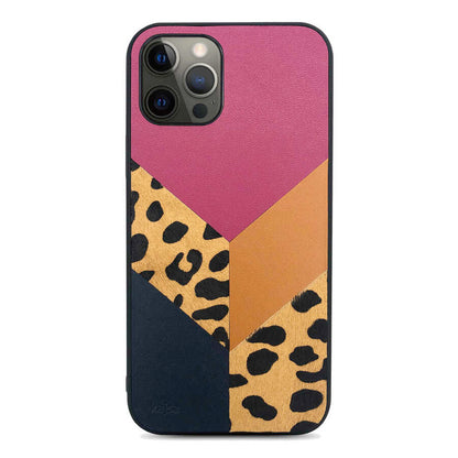 Apple iPhone 12 Pro Kılıf Kajsa Glamorous Serisi Leopard Combo Kapak Pembe