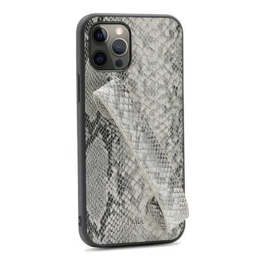 Apple iPhone 12 Pro Kılıf Kajsa Glamorous Serisi Snake Handstrap Kapak Gri