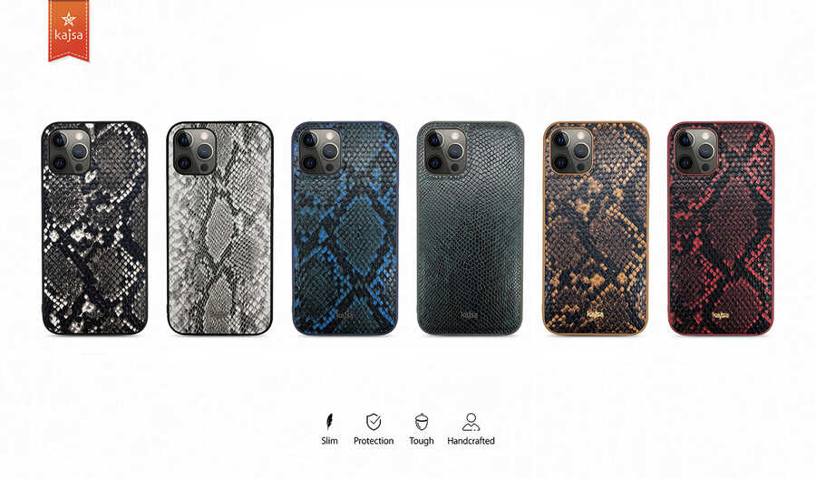 Apple iPhone 12 Pro Kılıf Kajsa Glamorous Serisi Snake Pattern Kapak Siyah