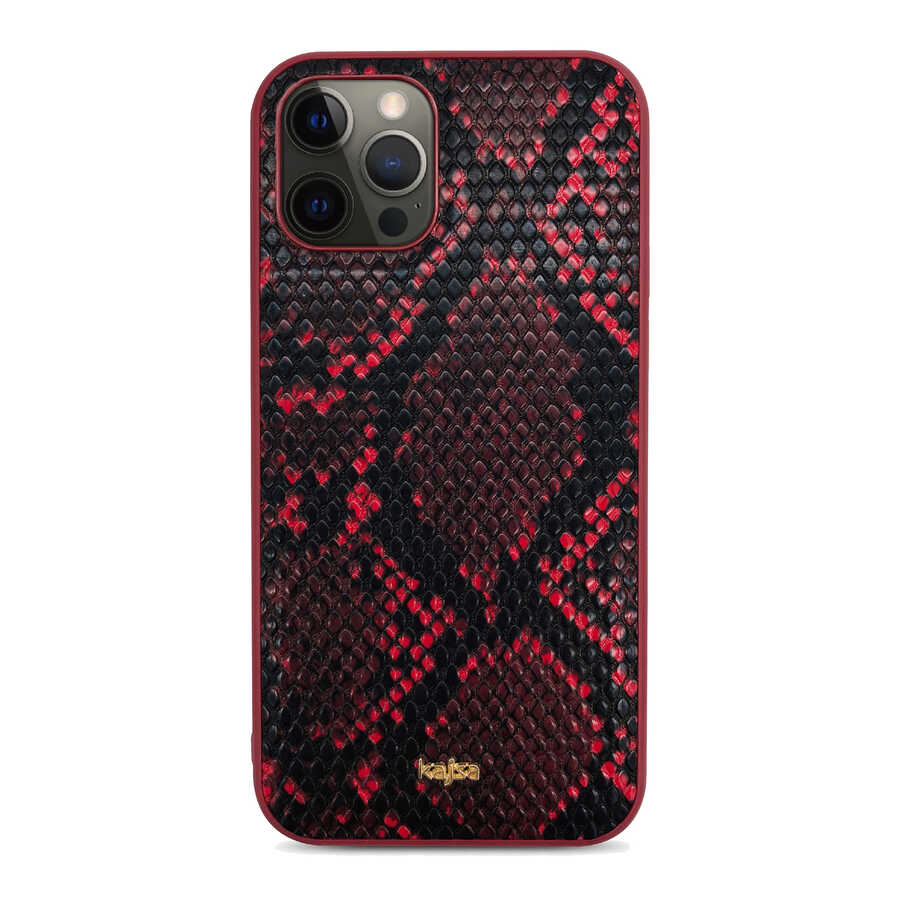 Apple iPhone 12 Pro Kılıf Kajsa Glamorous Serisi Snake Pattern Kapak Kırmızı