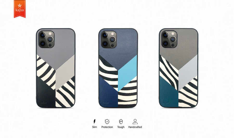 Apple iPhone 12 Pro Kılıf Kajsa Glamorous Serisi Zebra Combo Kapak Mavi