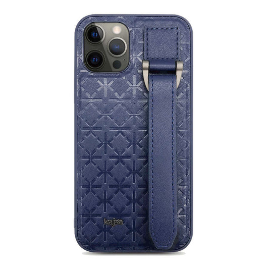 Apple iPhone 12 Pro Kılıf Kajsa Neo Clasic Serisi Mono K Strap Kapak Mavi