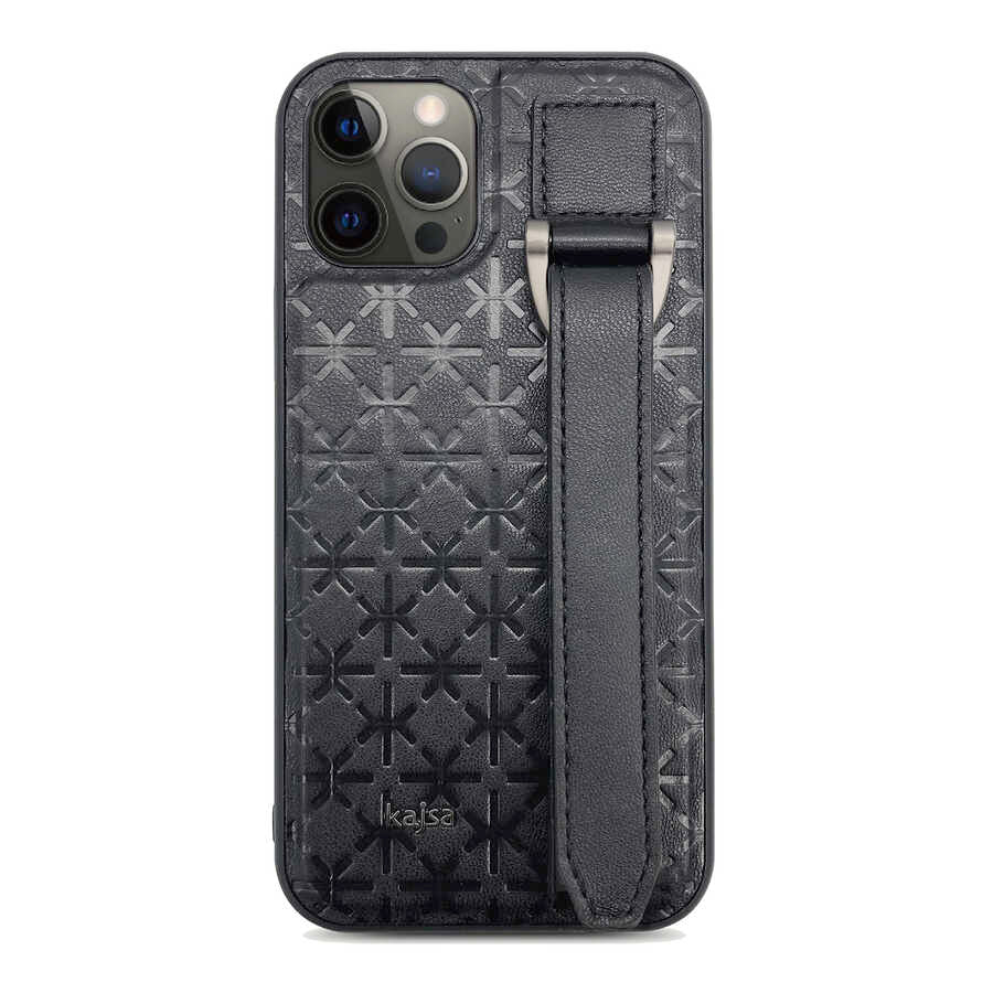 Apple iPhone 12 Pro Kılıf Kajsa Neo Clasic Serisi Mono K Strap Kapak Siyah