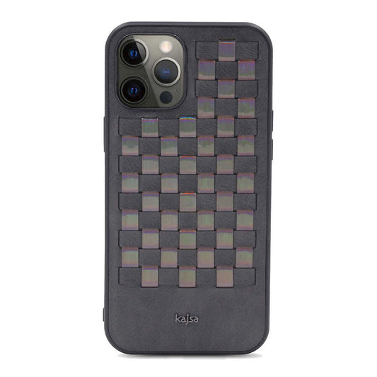 Apple iPhone 12 Pro Kılıf Kajsa Preppie Serisi Spotlight Woven Kapak Gri