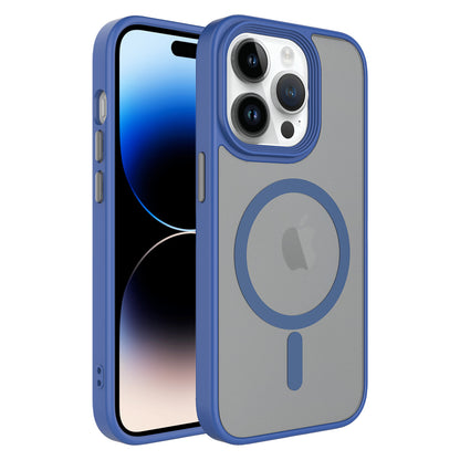 Apple iPhone 12 Pro Kılıf Mat Arka Yüzey Wireless Şarj Özellikli Zore Flet M-safe Kapak Mavi