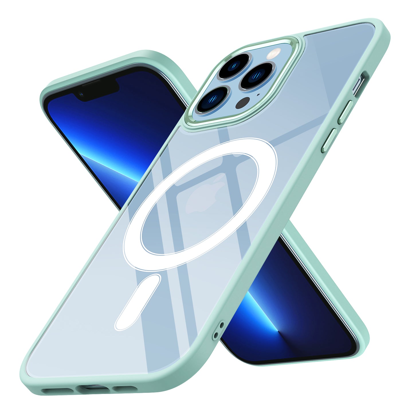 Apple iPhone 12 Pro Kılıf Wireless Şarj Özellikli Zore Krom M-safe Silikon Kapak Yeşil