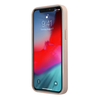 Apple iPhone 12 Pro Max Kılıf Guess Orjinal Lisanslı PU Deri Büyük Metal Logo Dizaynlı Kapak Pembe