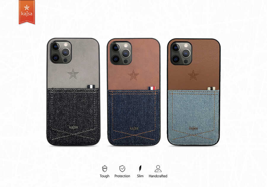 Apple iPhone 12 Pro Max Kılıf Kajsa Denim Kapak Lacivert