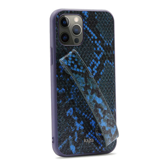 Apple iPhone 12 Pro Max Kılıf Kajsa Glamorous Serisi Snake Handstrap Kapak Mavi