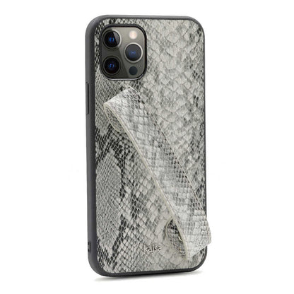 Apple iPhone 12 Pro Max Kılıf Kajsa Glamorous Serisi Snake Handstrap Kapak Gri