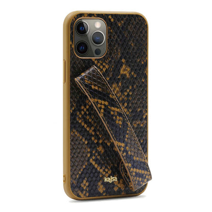 Apple iPhone 12 Pro Max Kılıf Kajsa Glamorous Serisi Snake Handstrap Kapak Sarı