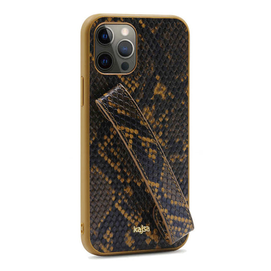 Apple iPhone 12 Pro Max Kılıf Kajsa Glamorous Serisi Snake Handstrap Kapak Sarı