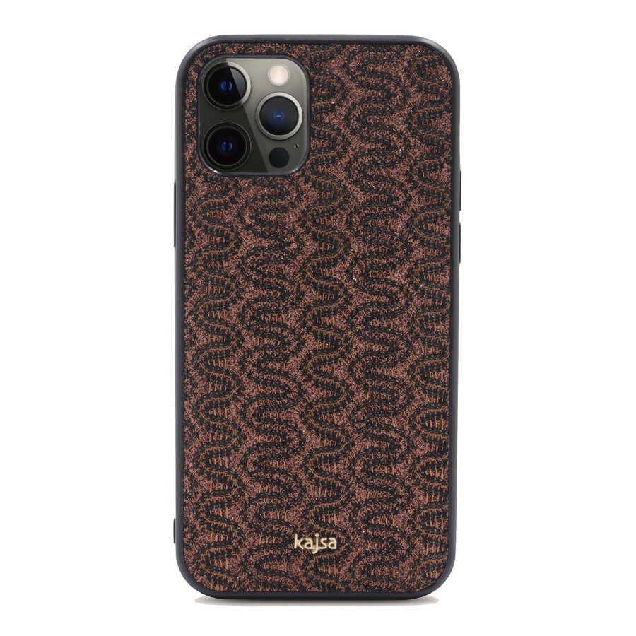 Apple iPhone 12 Pro Max Kılıf Kajsa Glamorous Serisi Waterfall Pattern Kapak Kahverengi