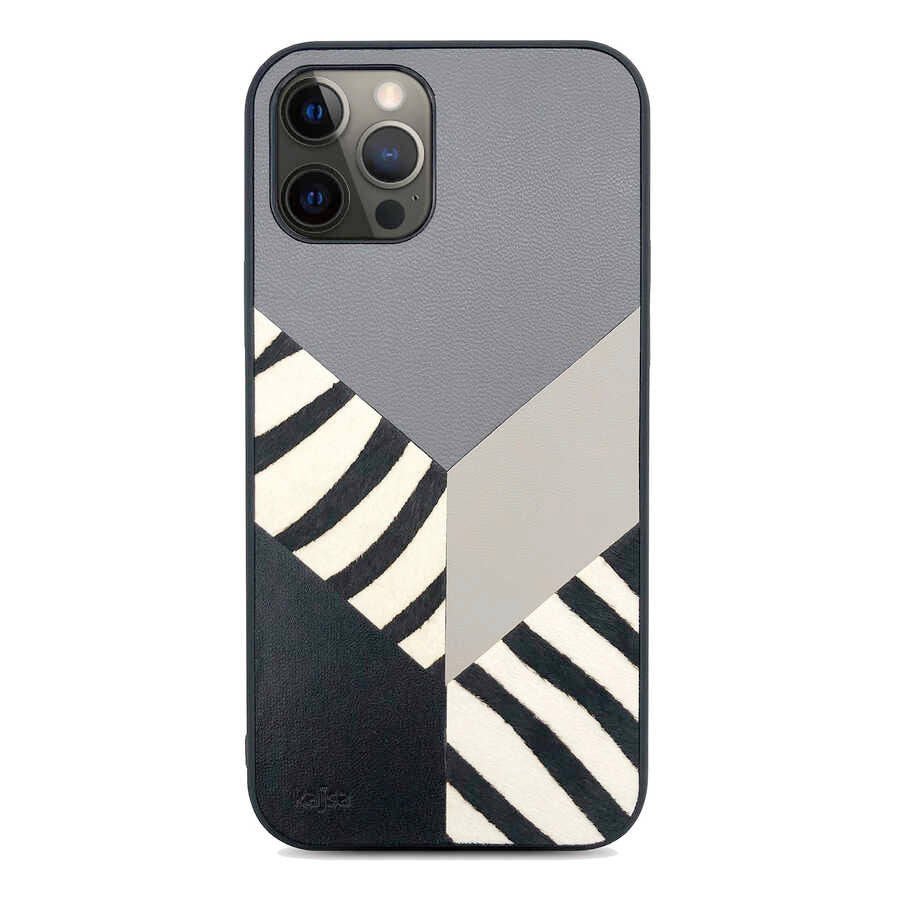 Apple iPhone 12 Pro Max Kılıf Kajsa Glamorous Serisi Zebra Combo Kapak Gri