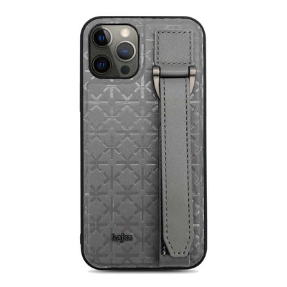 Apple iPhone 12 Pro Max Kılıf Kajsa Neo Clasic Serisi Mono K Strap Kapak Gri