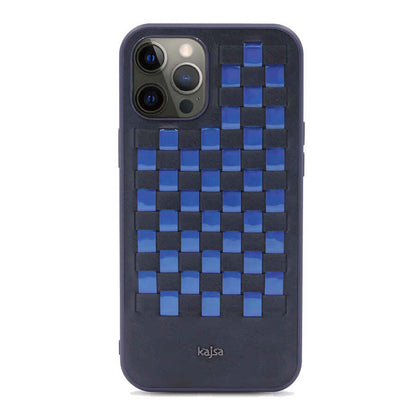Apple iPhone 12 Pro Max Kılıf Kajsa Preppie Serisi Spotlight Woven Kapak Mavi