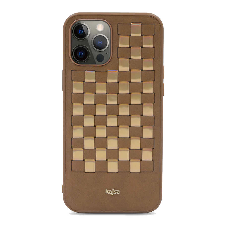 Apple iPhone 12 Pro Max Kılıf Kajsa Preppie Serisi Spotlight Woven Kapak Bordo