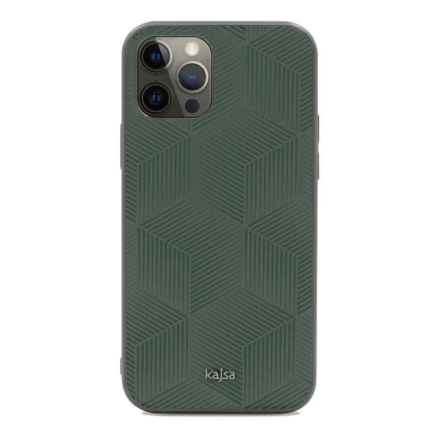 Apple iPhone 12 Pro Max Kılıf Kajsa Splendid Serisi 3D Cube Kapak Yeşil