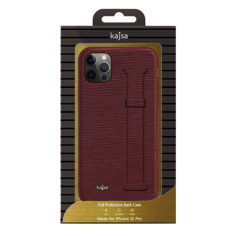 Apple iPhone 12 Pro Max Kılıf Kajsa Wave Pattern Handstrap Kapak Kahverengi