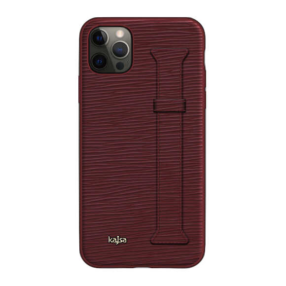 Apple iPhone 12 Pro Max Kılıf Kajsa Wave Pattern Handstrap Kapak Kırmızı