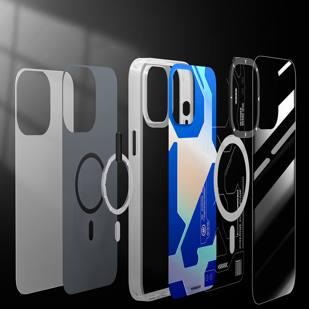 Apple iPhone 12 Pro Max Kılıf M-safe Şarj Özellikli YoungKit Metaverse Serisi Kapak Mavi