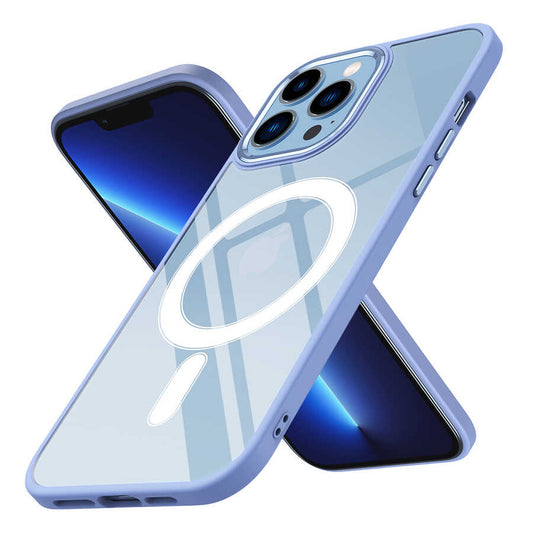 Apple iPhone 12 Pro Max Kılıf Wireless Şarj Özellikli Zore Krom M-safe Silikon Kapak Mavi