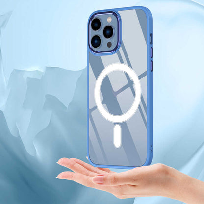 Apple iPhone 12 Pro Max Kılıf Wireless Şarj Özellikli Zore Krom M-safe Silikon Kapak Lacivert