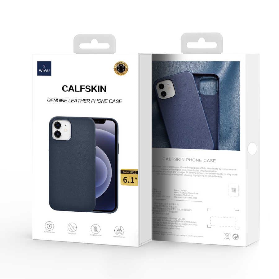 Apple iPhone 12 Pro Max Kılıf Wiwu Calfskin Kapak Lacivert