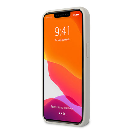 Apple iPhone 13 Kılıf Ferrari Orjinal Lisanlı Klasik Metal Logolu Karbon Dizayn Kapak Gümüş