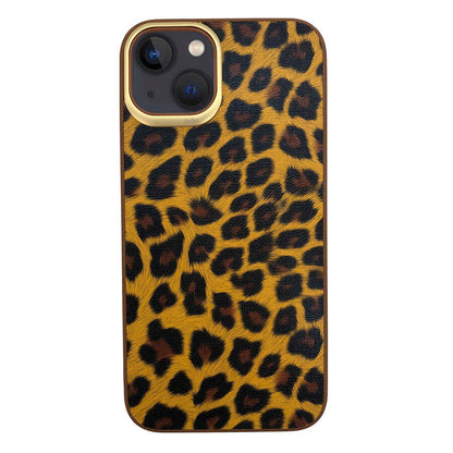 Apple iPhone 13 Kılıf Kajsa Glamorous Serisi Leopard Combo Kapak Kahverengi