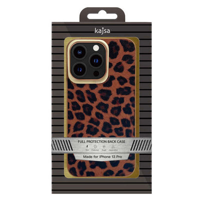 Apple iPhone 13 Kılıf Kajsa Glamorous Serisi Leopard Combo Kapak Kahverengi