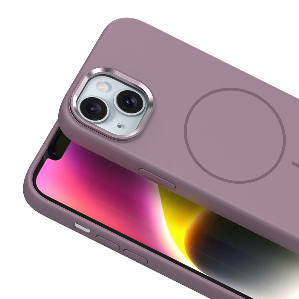 Apple iPhone 13 Kılıf M-Safe Şarj Özellikli Metal Kamera Çerçeveli Zore Edi Silikon Kapak Açık Mavi