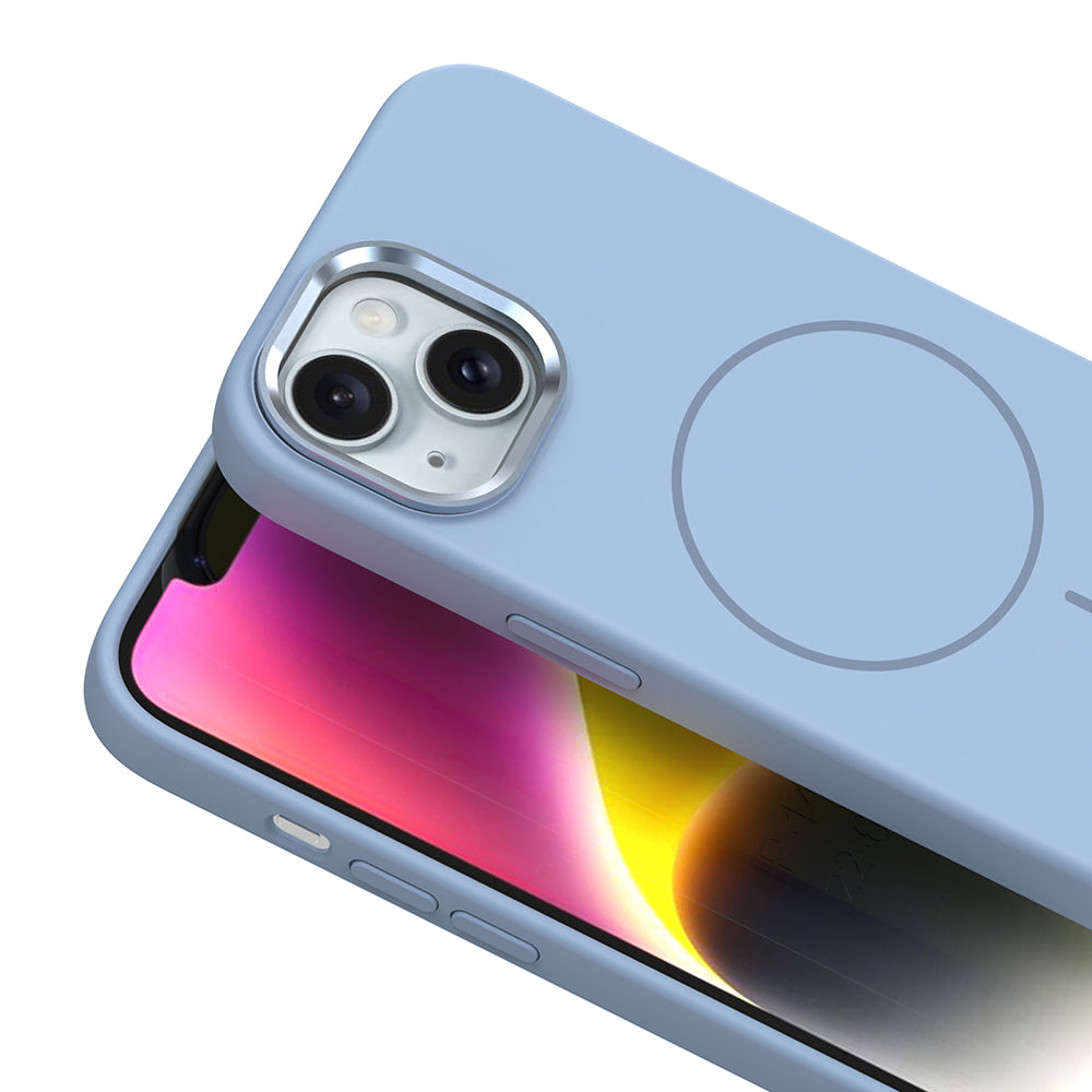 Apple iPhone 13 Kılıf M-Safe Şarj Özellikli Metal Kamera Çerçeveli Zore Edi Silikon Kapak Lacivert