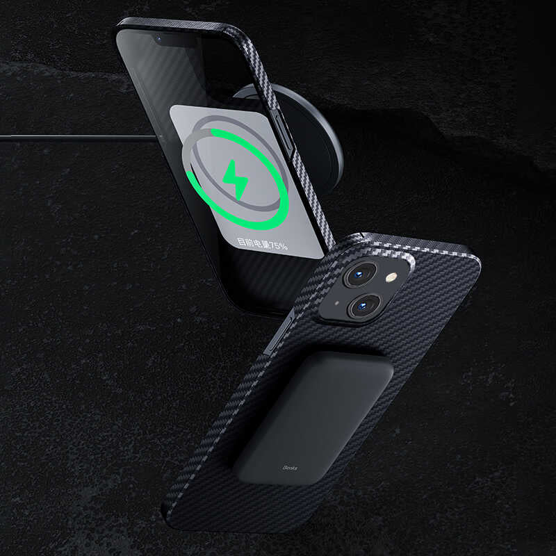 Apple iPhone 13 Kılıf M-safe Özellikli Karbon Fiber Benks Essential Kevlar Kapak Siyah