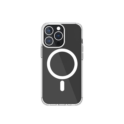 Apple iPhone 13 Kılıf M-safe Şarj Özellikli Airbagli Şeffaf PC Arka Yüzey Recci Magnetik Suction Serisi Kapak Şeffaf