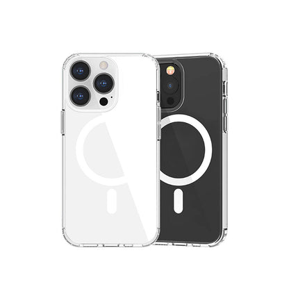 Apple iPhone 13 Kılıf M-safe Şarj Özellikli Airbagli Şeffaf PC Arka Yüzey Recci Magnetik Suction Serisi Kapak Şeffaf