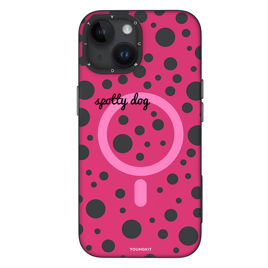 Apple iPhone 13 Kılıf M-safe Şarj Özellikli Polka Dot Desenli Youngkit Spots Serisi Kapak Gri