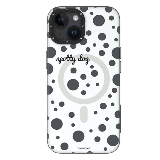 Apple iPhone 13 Kılıf M-safe Şarj Özellikli Polka Dot Desenli Youngkit Spots Serisi Kapak Beyaz