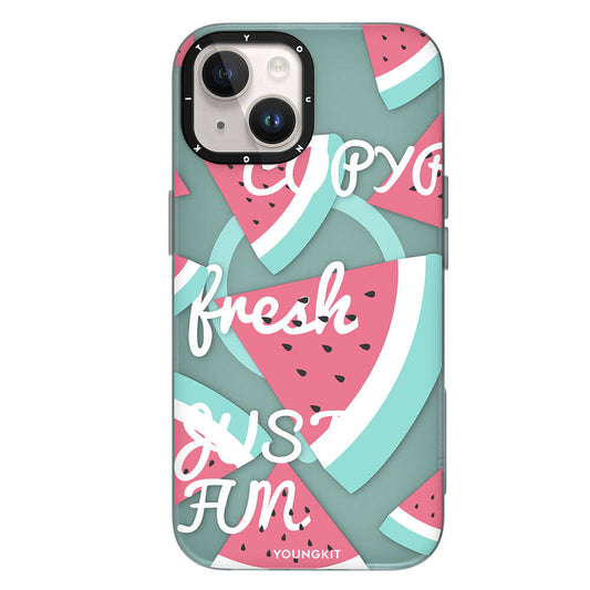 Apple iPhone 13 Kılıf M-safe Şarj Özellikli Yaz Meyvesi Desenli Youngkit Fruity Flavour Serisi Kapak Turkuaz
