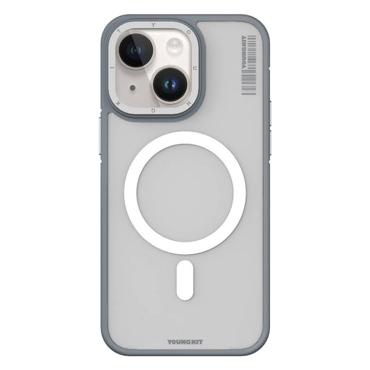 Apple iPhone 13 Kılıf M-safe Şarj Özellikli Youngkit Rock Sand Serisi Kapak Gri